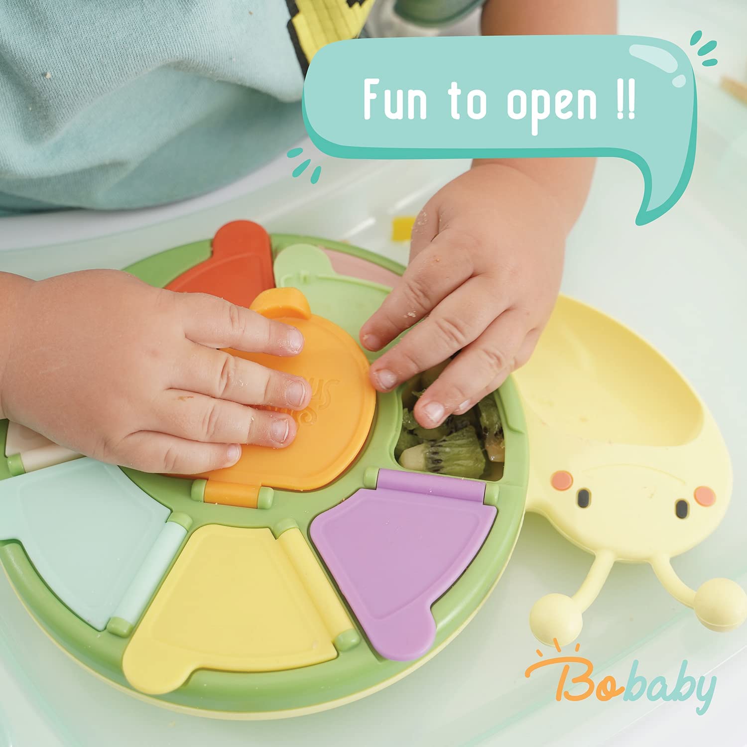BoBaby Snail Snacker - Toddler Snack Container with 8 Sections and Lid | Food Grade Materials | Dishwasher Safe | Non-Skid Base | for Kids, Babies, Home & Travel | Educational (Pink) - Image 4